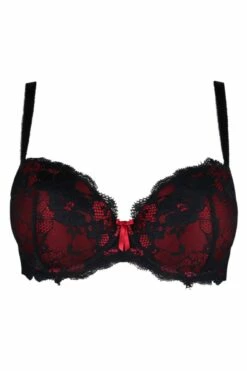Amour Padded Balconette Bra - Black/Scarlet -POUR MOI Sales 236678 20230830165400