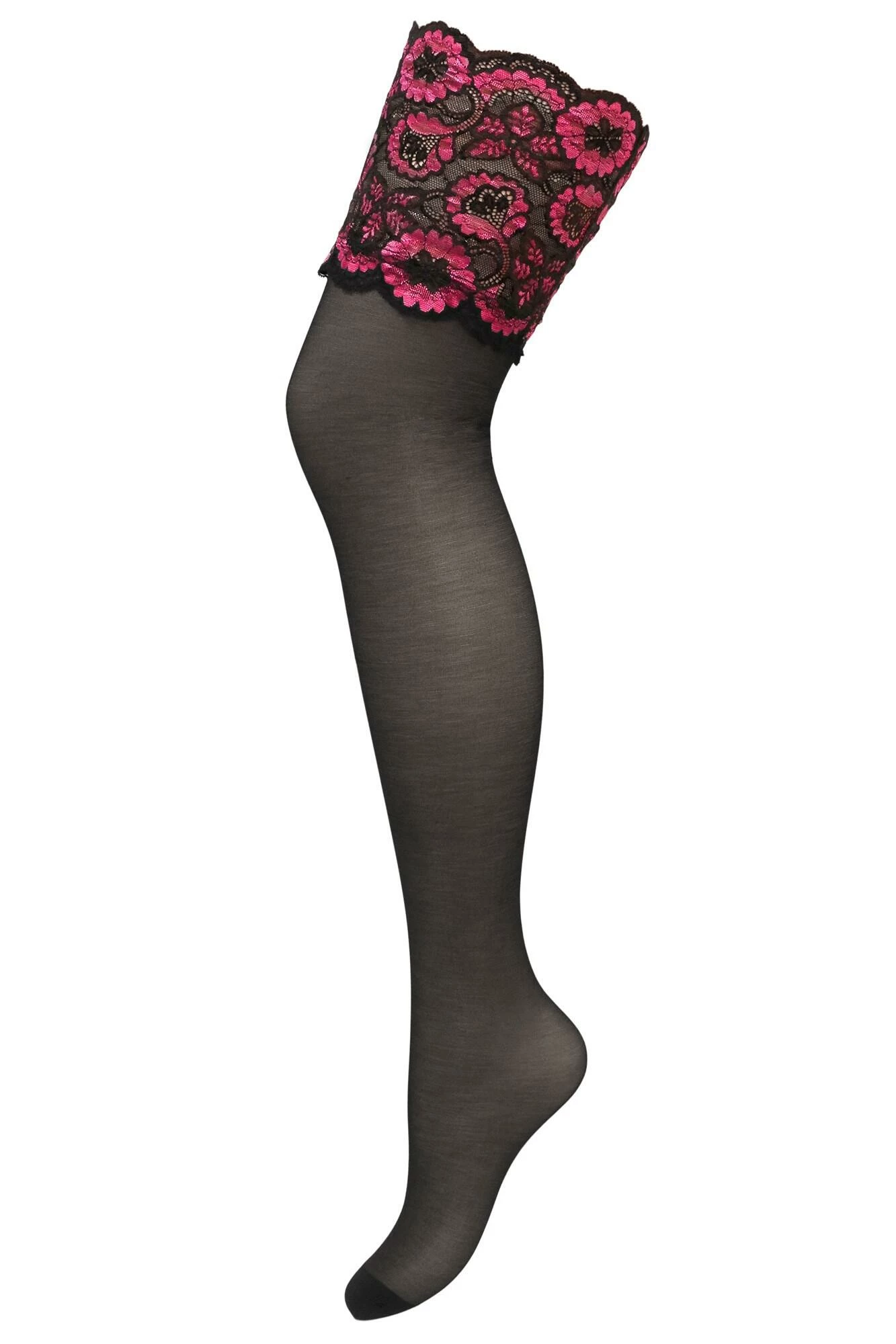 Roxie Lace Top 15 Denier Hold Up - Black/Hot Pink 4 Roxie Lace Top 15 Denier Hold Up - Black/Hot Pink - Image 4