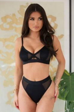 India Mesh & Lace Non Wired Bralette - Black -POUR MOI Sales 263019 20210923093400