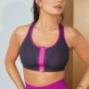 Energy Elevate Zip Front Lightly Padded Sports Bra - Grey/Orchid