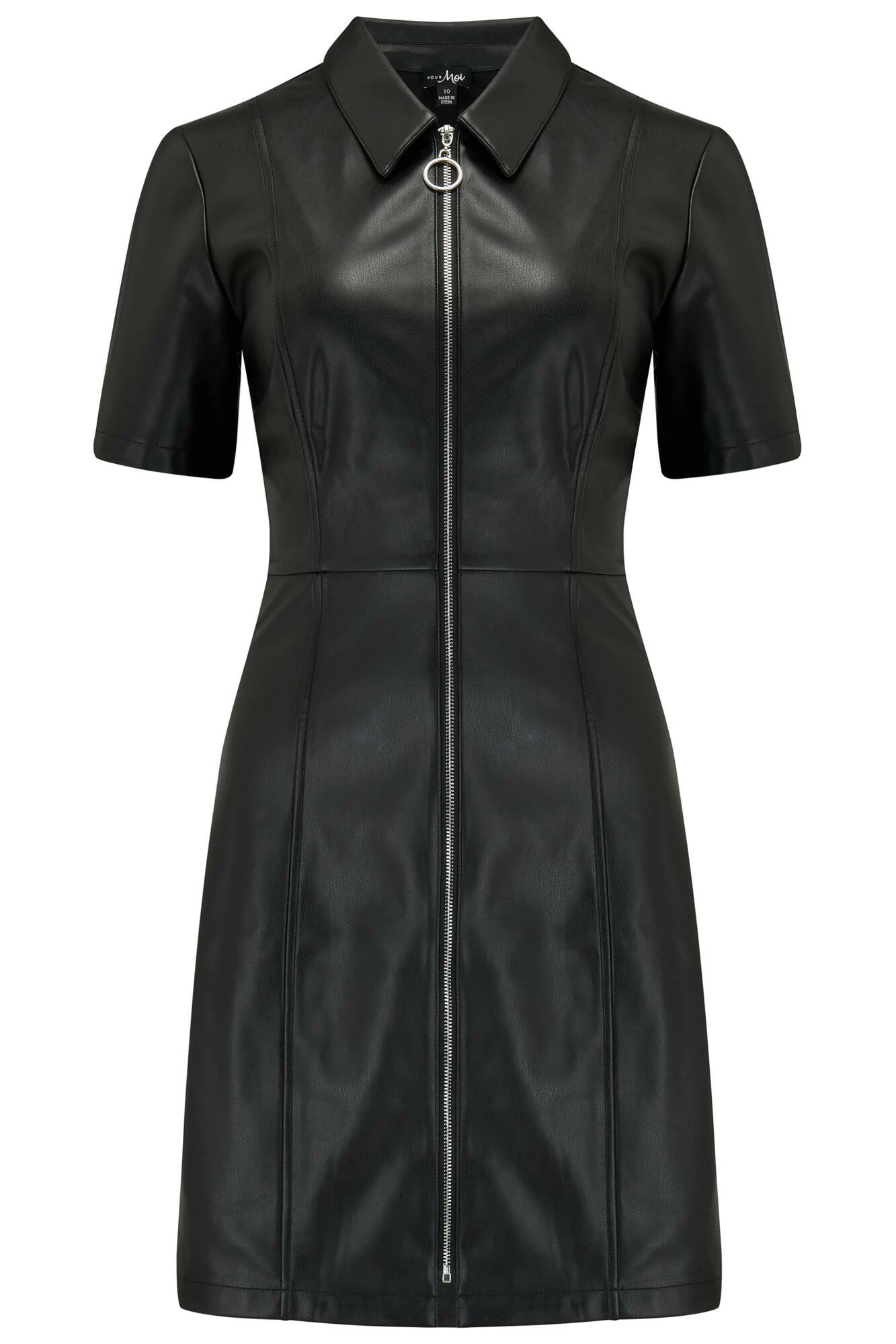 Ella Faux Leather Zip Through Mini Dress - Black 6 Ella Faux Leather Zip Through Mini Dress - Black - Image 6