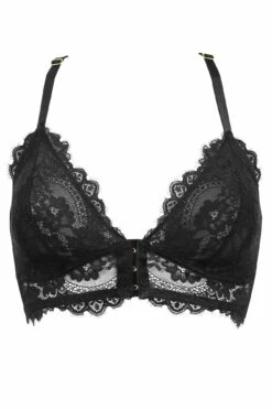 India Eyelash Lace Front Fastening Non Wired Bralette - Black -POUR MOI Sales 292706 20220818115100