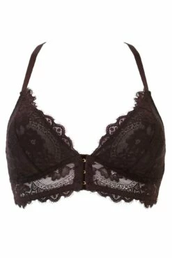 India Eyelash Lace Front Fastening Non Wired Bralette - Chocolate -POUR MOI Sales 292708 20220928134500