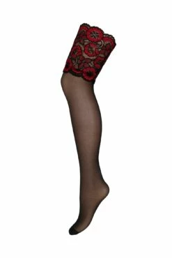 After Hours Lace Top 15 Denier Hold Up - Black/Red -POUR MOI Sales 297502 20230124144100