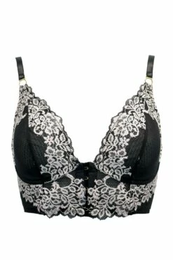 India Two-Tone Bold Lace Front Fastening Bralette - Black/Ivory -POUR MOI Sales 317107 20230601112800