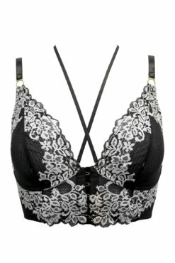 India Two-Tone Bold Lace Front Fastening Bralette - Black/Ivory -POUR MOI Sales 317108 20230601112800