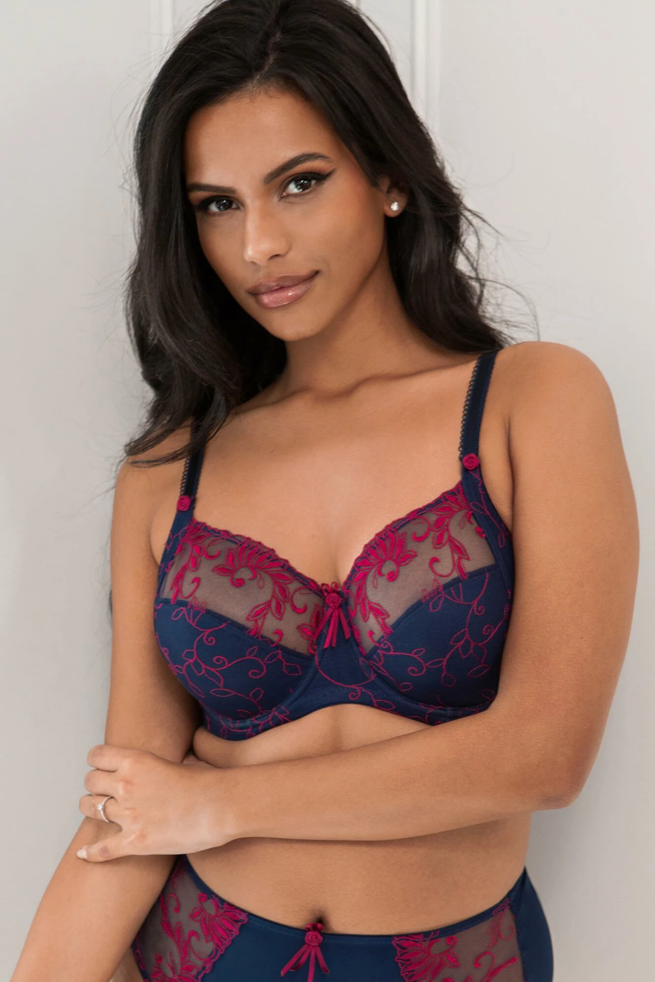 Imogen Rose Embroidered Bra - Navy/Raspberry 1 Imogen Rose Embroidered Bra - Navy/Raspberry