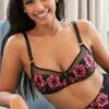 Soiree Embroidery Padded Bra - Black/Pink
